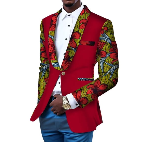 BAZINRICHE African Print Men's Jacket Blazer Wedding Banquet Fit Business Causal Dashiki Blazer