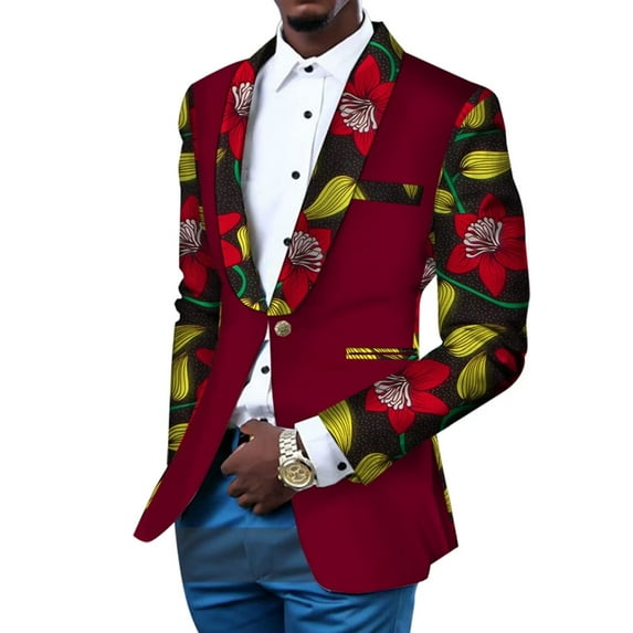 BAZINRICHE African Print Men's Jacket Blazer Wedding Banquet Fit Business Causal Dashiki Blazer