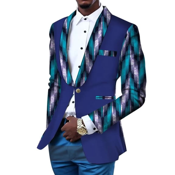 BAZINRICHE African Print Men's Jacket Blazer Wedding Banquet Fit Business Causal Dashiki Blazer