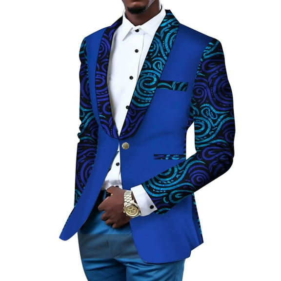 BAZINRICHE African Print Men's Jacket Blazer Wedding Banquet Fit Business Causal Dashiki Blazer