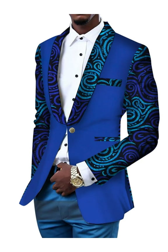 African Print Men's Jacket Blazer Wedding Banquet Fit Business Causal Dashiki Blazer