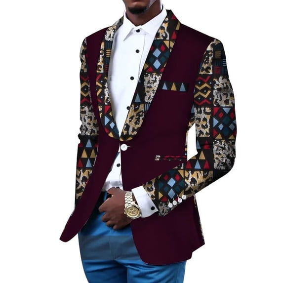 BAZINRICHE African Print Men's Jacket Blazer Wedding Banquet Fit Business Causal Dashiki Blazer