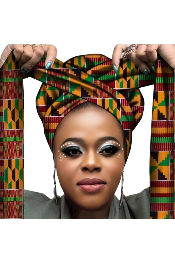 African Print Satin Bonnet with Long Ribbon Wrap Hats