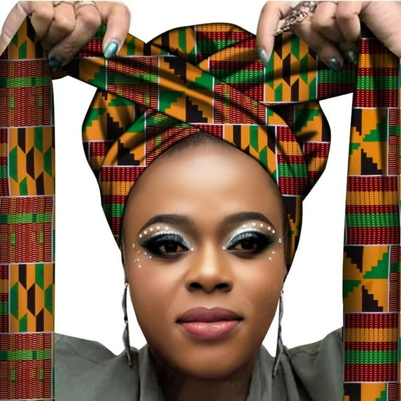 BAZINRICHE African Print Satin Bonnet with Long Ribbon Wrap Hats