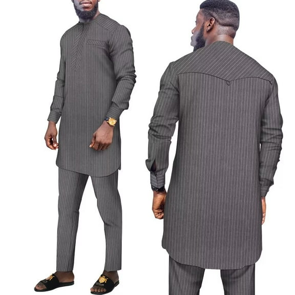 BAZINRICHE African Suit for Men 2 PCS Set Traditional Stripe Blazer and Pants Business Formal Dress Suit Party Wedding Evening