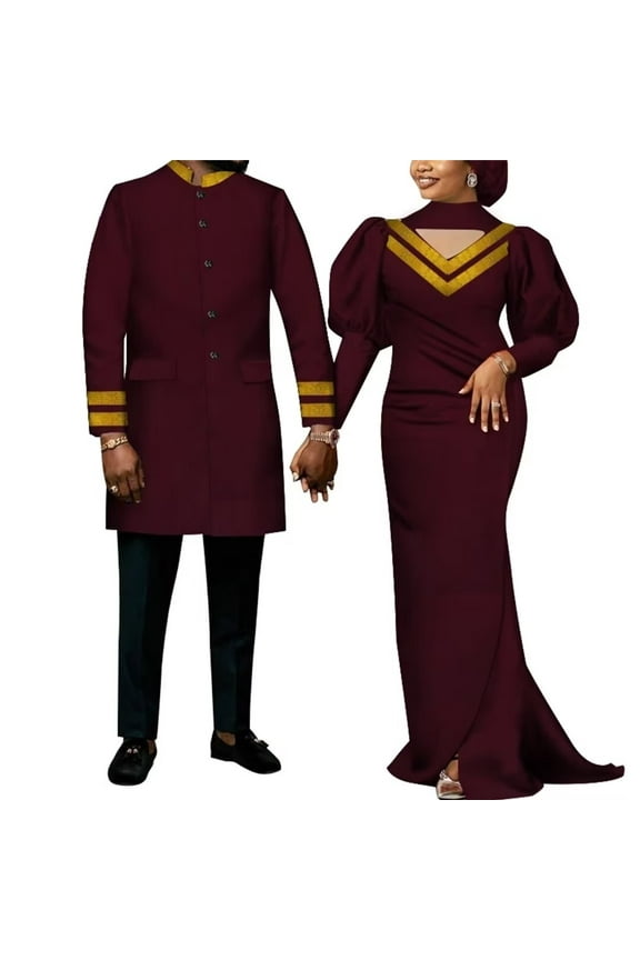 African Traditional Couple Clothing Ankara Mens Blazer Coat and Women Maxi Dresses WYQ713