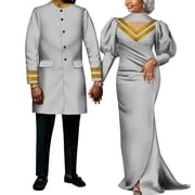 BAZINRICHE African Traditional Couple Clothing Ankara Mens Blazer Coat and Women Maxi Dresses WYQ713