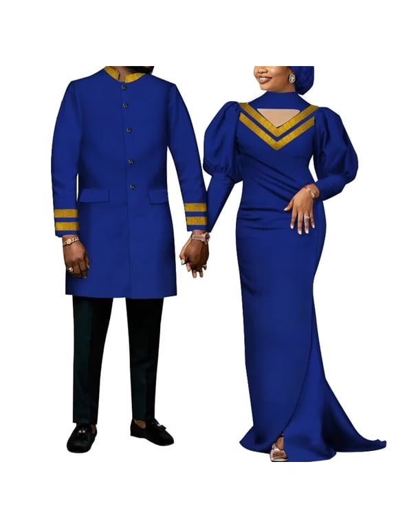African Traditional Couple Clothing Ankara Mens Blazer Coat and Women Maxi Dresses WYQ713