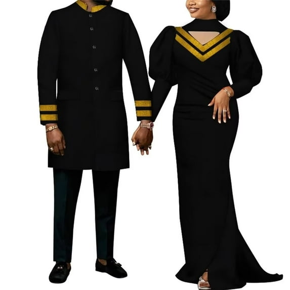 BAZINRICHE African Traditional Couple Clothing Ankara Mens Blazer Coat and Women Maxi Dresses WYQ713