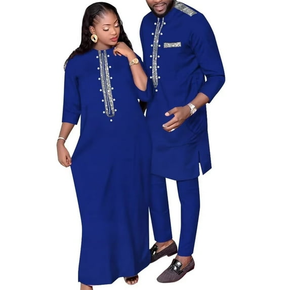 BAZINRICHE African Traditional Couple Clothing Maxi Dresses Dashiki Men Outfits Cotton Matching Sets WYQ752