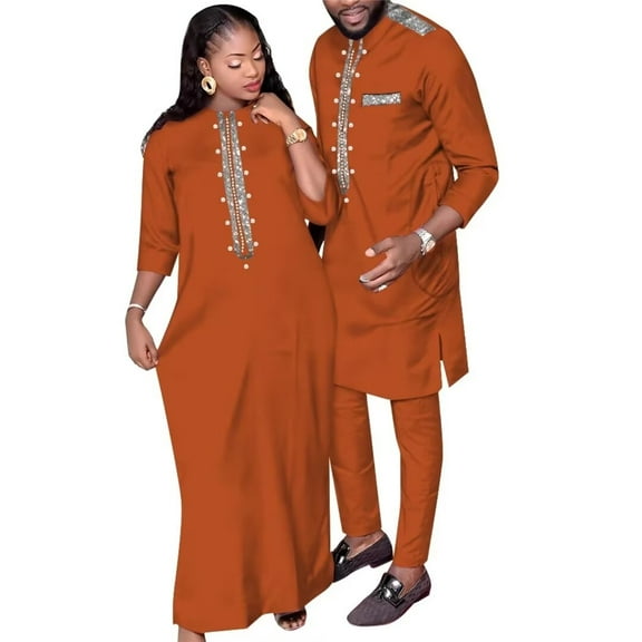 BAZINRICHE African Traditional Couple Clothing Maxi Dresses Dashiki Men Outfits Cotton Matching Sets WYQ752