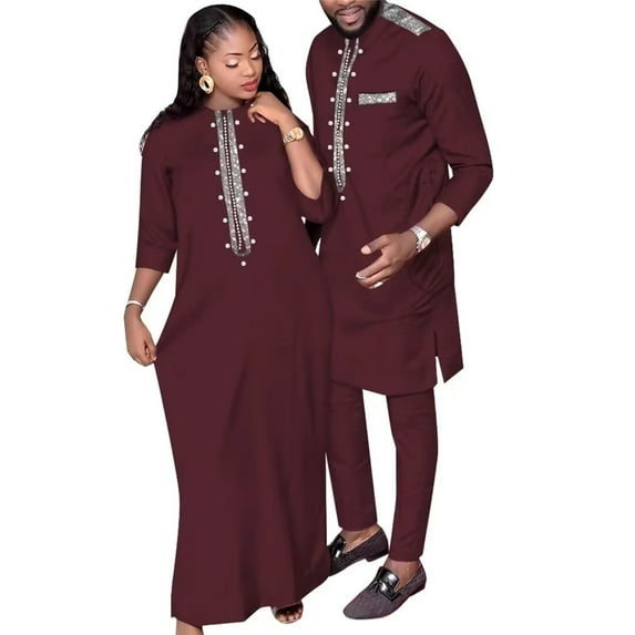 BAZINRICHE African Traditional Couple Clothing Maxi Dresses Dashiki Men Outfits Cotton Matching Sets WYQ752