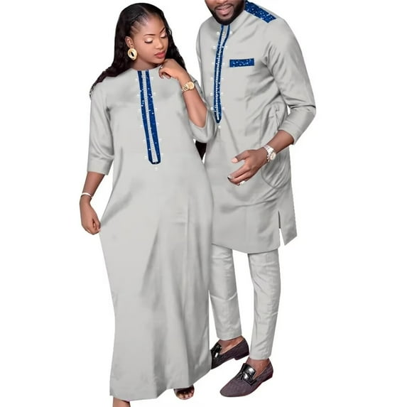 BAZINRICHE African Traditional Couple Clothing Maxi Dresses Dashiki Men Outfits Cotton Matching Sets WYQ752
