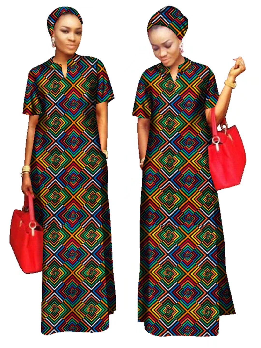 BAZINRICHE African Women Clothing O neck Cotton Robe Long Dresses Free Head Scarf Lady Maxi Size