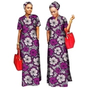 BAZINRICHE African Women Clothing O-neck Cotton Robe Long Dresses Free Head Scarf Lady Maxi Size