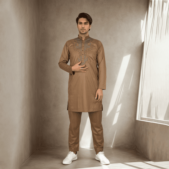 BAZINRICHE Arab Big and Tall African Men's Long Sleeve Thobe Tops Pants Suis set