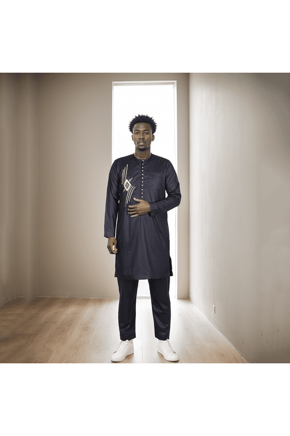 Arab Big and Tall African Men's Robe Long Sleeve Thobe Tops Pants Suis set