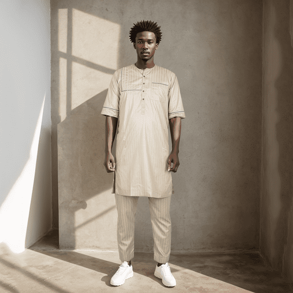 BAZINRICHE Arab Big and Tall African Men's Short Sleeve Thobe Tops Pants Suis set