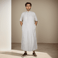 thumbnail image 1 of BAZINRICHE Arab Big and Tall Men's Robe Half Sleeve Thobe Tops Caftan Stand Neck, 1 of 5