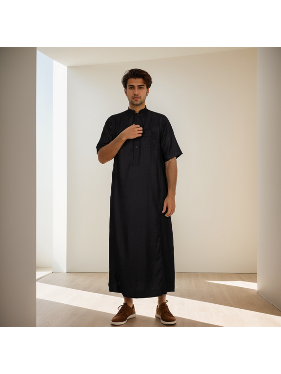 Arab Big and Tall Men's Robe Half Sleeve Thobe Tops Caftan Stand Neck