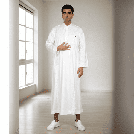 BAZINRICHE Arab Big and Tall Men's Robe Long Sleeve Thobe Tops Caftan