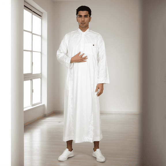 BAZINRICHE Arab Big and Tall Men's Robe Long Sleeve Thobe Tops Caftan