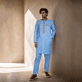 thumbnail image 1 of BAZINRICHE Arab Big and Tall Men's Robe Long Sleeve Thobe Tops Pants Suis set, 1 of 5
