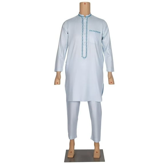 BAZINRICHE Arab Big and Tall Men's Robe Tops and Pant set African men long Sleeve Thobe Caftan Trousers