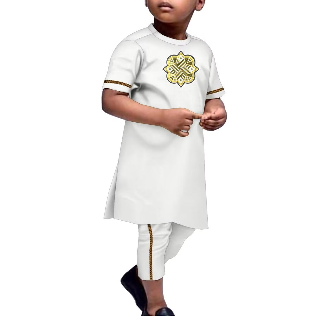 Blue Embroidered Dashiki Set for Boys – 3 Piece African Outfit K250176 main image 1