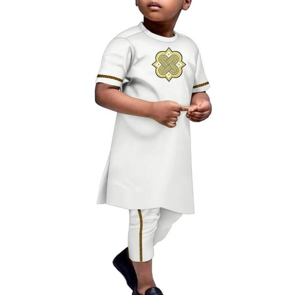BAZINRICHE Dashiki African Child 2 Piece Sets Party Short Sleeve Shirt and Troursers set African Boy Outfits