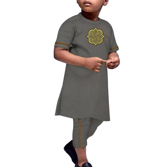 BAZINRICHE Dashiki African Child 2 Piece Sets Party Short Sleeve Shirt and Troursers set African Boy Outfits