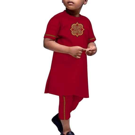 BAZINRICHE Dashiki African Child 2 Piece Sets Party Short Sleeve Shirt and Troursers set African Boy Outfits