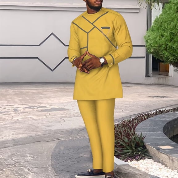 BAZINRICHE Dashiki Men African Clothing 2 Piece Sets Party Long Sleeve Shirt and Troursers Fashion African Outfits