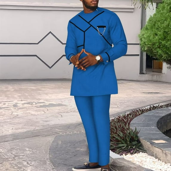 BAZINRICHE Dashiki Men African Clothing 2 Piece Sets Party Long Sleeve Shirt and Troursers Fashion African Outfits