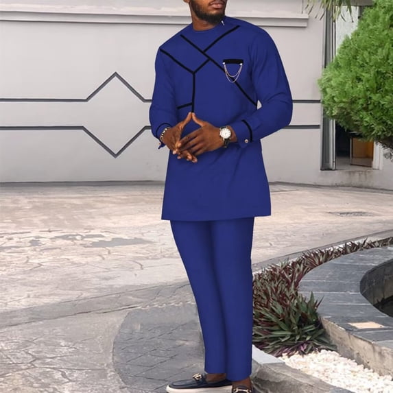 BAZINRICHE Dashiki Men African Clothing 2 Piece Sets Party Long Sleeve Shirt and Troursers Fashion African Outfits