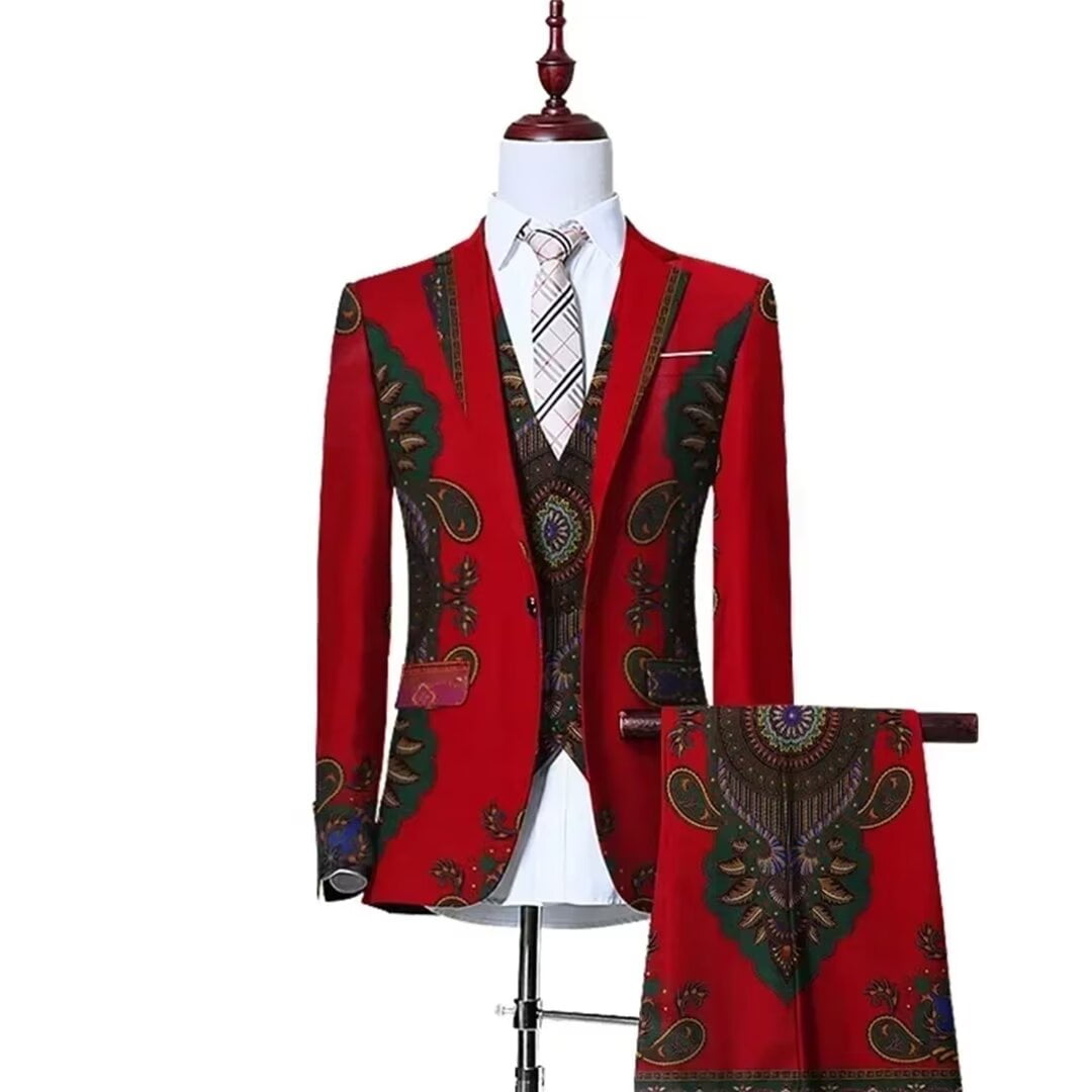 BAZINRICHE Fancy Blazer Suit Jackets Vest Pants Set Formal Coat Dashiki ...