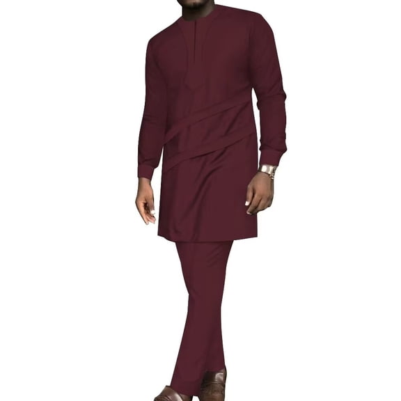 BAZINRICHE Long Sleeve African Shirts and Pants African Mens Clothes 2pcs Set Dashiki Outfits Patchwork African Attire