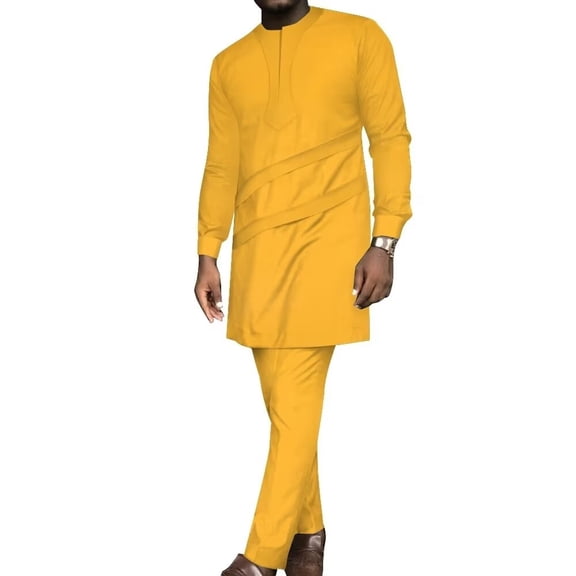 BAZINRICHE Long Sleeve African Shirts and Pants African Mens Clothes 2pcs Set Dashiki Outfits Patchwork African Attire