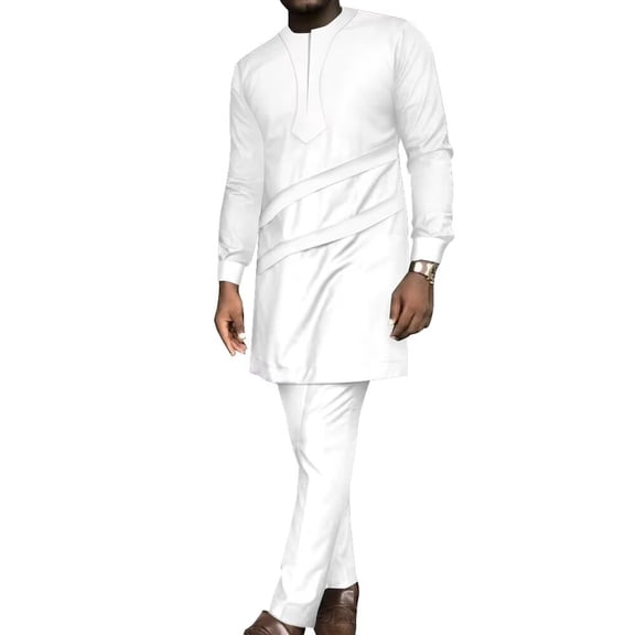 BAZINRICHE Long Sleeve African Shirts and Pants African Mens Clothes 2pcs Set Dashiki Outfits Patchwork African Attire