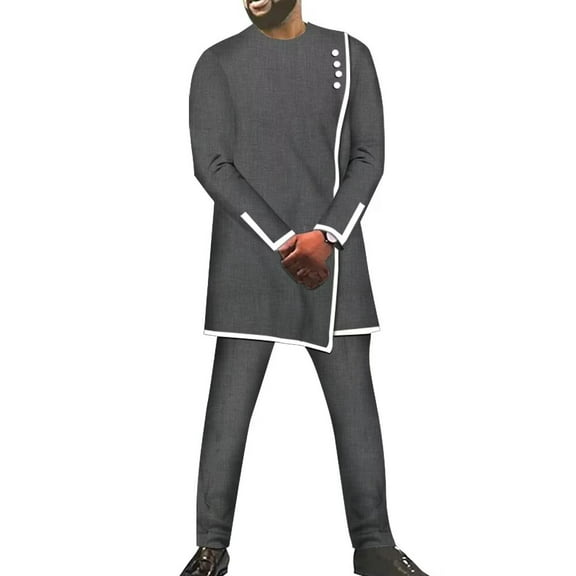 BAZINRICHE Male Fit Fancy Long top and Pant Set Wedding Banquet Business Dress Suit WYX1504