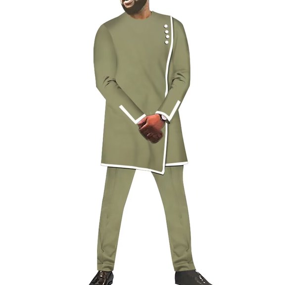 BAZINRICHE Male Fit Fancy Long top and Pant Set Wedding Banquet Business Dress Suit WYX1504