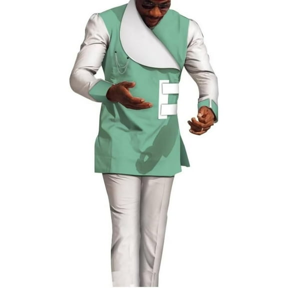 BAZINRICHE Men African Clothing 2 Piece Set African Top and Pants Casual African Outfits for Men Patchwork African Mens Attire