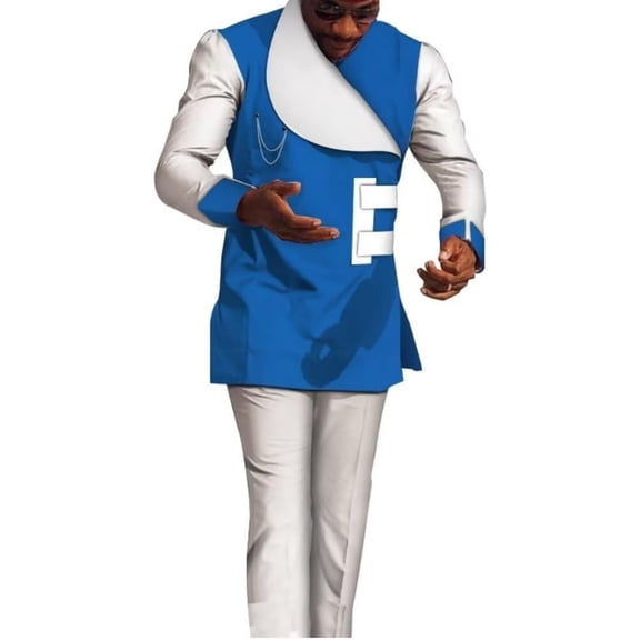 BAZINRICHE Men African Clothing 2 Piece Set African Top and Pants Casual African Outfits for Men Patchwork African Mens Attire