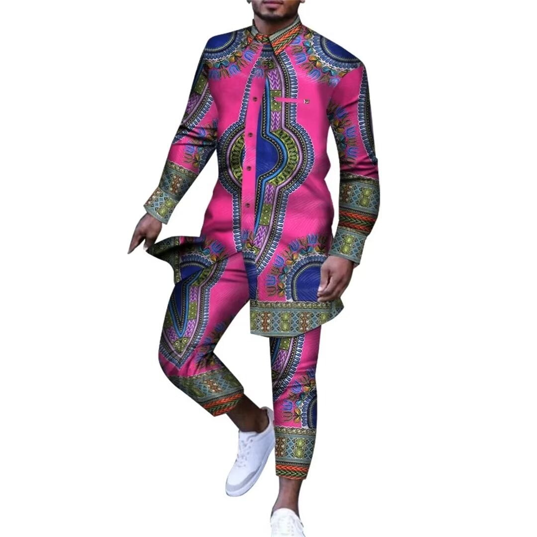 BAZINRICHE Men Outfit African Clothes Ankara Print Dashiki Suit for Men ...