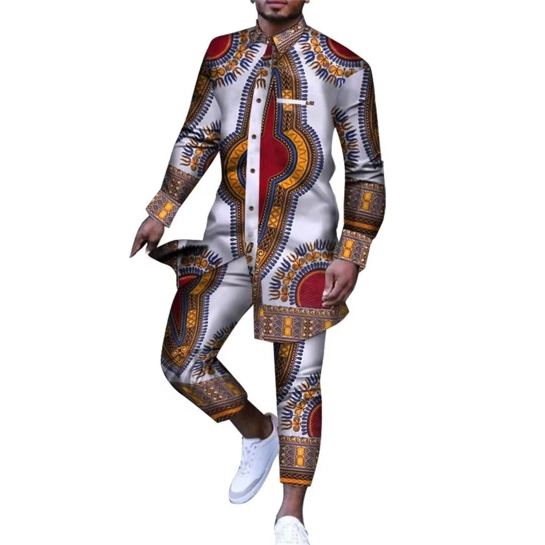 BAZINRICHE Men Outfit African Clothes Ankara Print Dashiki Suit for Men ...