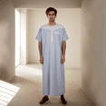 thumbnail image 1 of BAZINRICHE Men's Causal Kaftan Robe Short Sleeve Thobe Saudi Arabic Thobe for Men Round Neck, 1 of 5