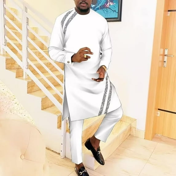 BAZINRICHE Traditonal Clothes for Men Two Piece Sets Dashiki Outfits Patchwork Sequin Caftans for Men African Attire Set