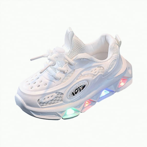 BAnala Boys Sneaker Kids LED Sneakers for Boys Hook&Loop Low Light Up Shoes LED Girls White,11