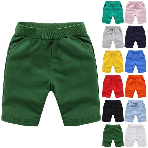 BAnala Children's Cotton Shorts Summer Casual Drawstring Pants Solid Color Children's Middle Pants Boys Athletic Shorts (Green1,5-6 Years)