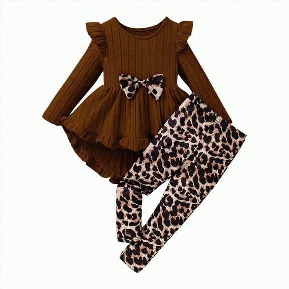 BAnala Girl Fall Outfits Baby Girl Clothes Infant Toddler Girl Clothes Fall Winter Outfits Long Sleeve Ruffle Tops Girls Pants Sets Brown,5 Years